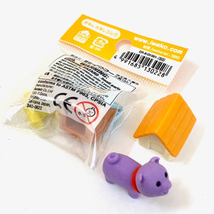 X 380292 IWAKO DOG HOUSE ERASERS-6 CRAZY COLORS-DISCONTINUED