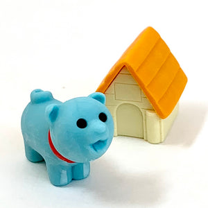 380295 IWAKO DOG HOUSE ERASERS-BLUE DOG-1 packs of 2 erasers